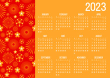 Calendar 2023. Vector, Asia Folk Style. Flowers. Flat Style.	
