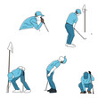 An illustration set of a golfer putting with a putter.