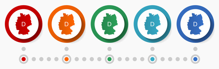 Leinwandbilder - Germany map concept vector icon set, infographic template, flat design colorful web buttons in 5 color options