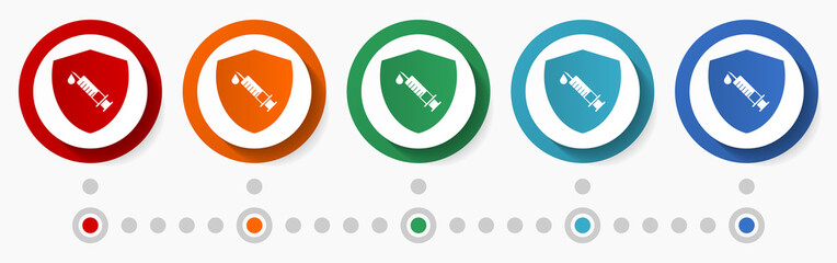 Poster - Vaccination concept vector icon set, infographic template, flat design colorful web buttons in 5 color options