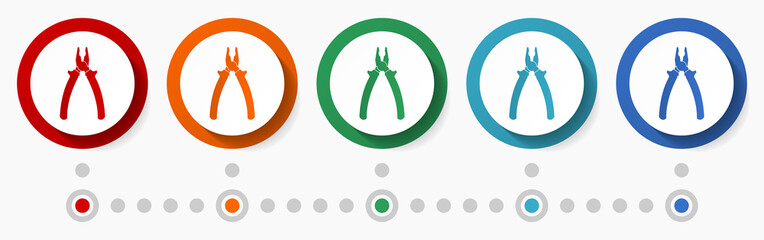 Aufkleber - Pliers, service concept vector icon set, infographic template, flat design colorful web buttons in 5 color options