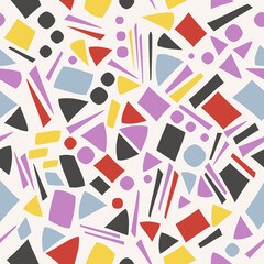 Leinwandbilder - Pattern from various geometric colorful shapes and white background. Vector seamless and primitive decor. Seamless colorful geometric pattern. Abstract and seamless wallpaper pattern.