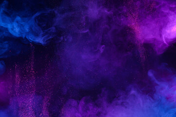 Wall Mural - colorful clouds of smoke and shiny glitter particles bursts abstract cosmic background