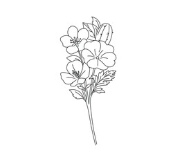 Wall Mural - Vector isolated small pretty bouquet boutonniere with cactus and flowers colorless black and white contour line graphic drawing