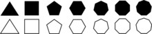 Set Of Geometric Shapes, Polygons With Various Number Of Sides: Triangle, Quadrangle, Pentagon, Hexagon, Heptagon, Octagon, Nonagon Icons Collection, Sharp And Slightly Rounded Version 