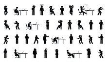 Pictogram Set, People In Different Poses And Gestures, Women And Men, Isolated Icons, Stick Figure Human Silhouettes