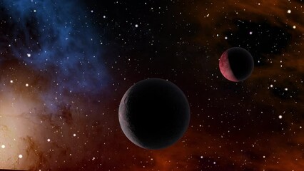 Wall Mural - Space flight slowly moving through universe among planets galaxies stars and nebulae