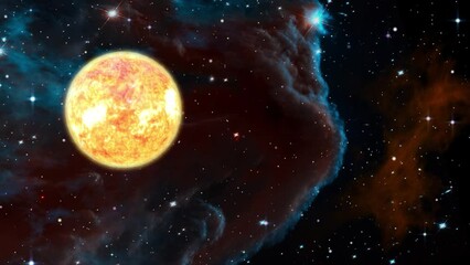 Wall Mural - Space flight slowly moving through universe among planets galaxies stars and nebulae