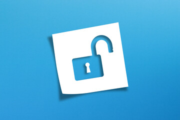 Sticker - Note paper with unlock sign on blue background