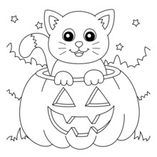 Pumpkin Cat Halloween Coloring Page For Kids