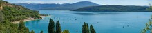 Panoramic View Of The Bay Of Sainte Croix Du Verdon Provence France And The Surrounding Mountains