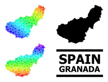 Spectral Gradiented Stars Collage Map Of Granada Province. Vector Colorful Map Of Granada Province With Rainbow Gradients.
