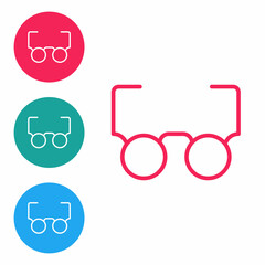 Sticker - Red line Glasses icon isolated on white background. Eyeglass frame symbol. Set icons in circle buttons. Vector