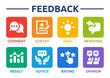 Feedback or customer review banner. Containing comment, survey, idea, response, result, advice, rating and opinion icon in graphic design.