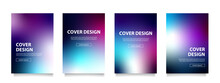 鮮やかな青と紫のグラデーションのベクターカバーデザインセット。ビジネスのパンフレット、カード、ポスターなどの背景として。