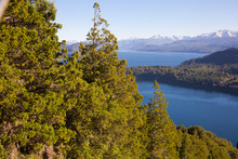 View Of Mountain Campanario And Lakes On Sunny Day, National Park Nahuel Huapi. San Carlos De Bariloche, Argentina, Patagonia