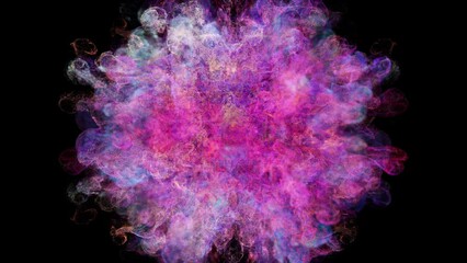 Wall Mural - Color particles powder explosion animation, super slow motion. 4K resolution, Apple ProRes 4444 encoding, with alpha channel, 3D rendering.