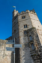 Caernarfon Castle,low Angle View Of Exterior Walls,Wales,United Kingdom.