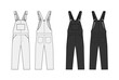 Denim overall jumpsuit vector template illustration set