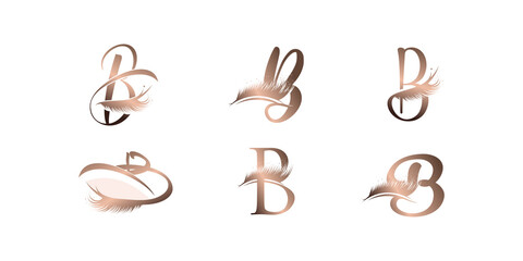 Wall Mural - Lashes logo collection with creative letter B design Premium Vector