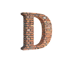 3d render of Alphabet Letter D, the 3d font made of Brick. high resolution image for graphic design purposes 