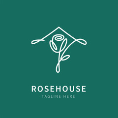 Wall Mural - rose house logo house illustration rose flower shape in line art