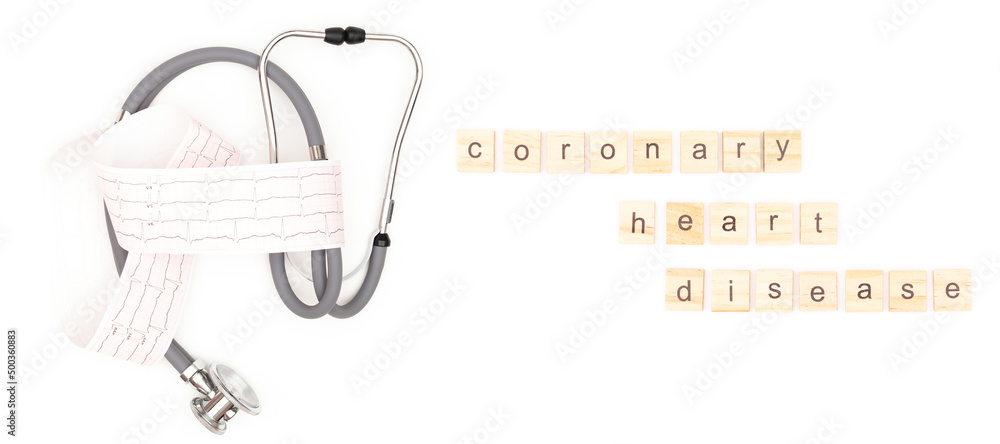 Stethoscope with electrocardiogram sheet isolated on white background ...