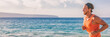 © Maridav - Athlete man runner sweating tired during endurance workout on beach running at sunset portrait panoramic banner. Active lifestyle