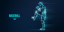 Abstract Silhouette Of A Baseball Player On Blue Background. Baseball Player Batter Hits The Ball. Vector Illustration