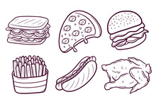Set Of Hand Drawn Junk Food Doodle Illustration