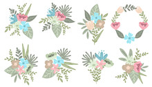 Beautiful Spring Hand Drawn Flowers And Leaves Arrangement	