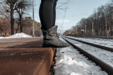 Legs Of A Man Standing On The Edge Of A Railway Platform (1304)