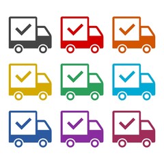 Wall Mural - Delivery truck with check mark icon color set