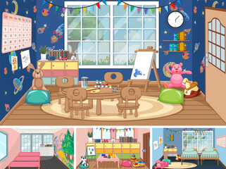 Wall Mural - Set of different kindergarten classroom scenes