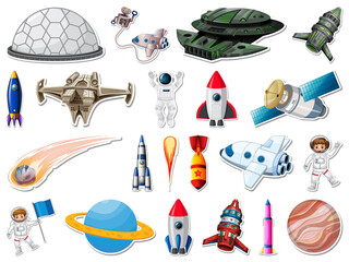 Wall Mural - Sticker set of outer space objects and astronauts