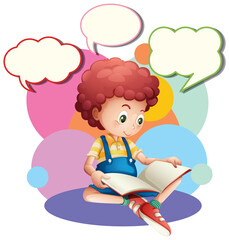 Canvas Print - Speech bubble template with boy reading book