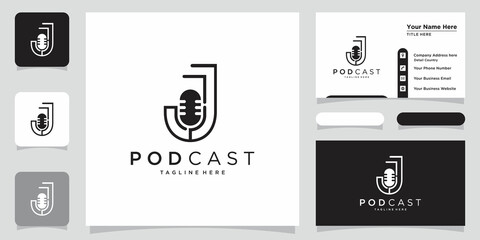 Wall Mural - Letter J with podcast logo template illustration Vector