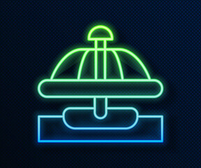 Poster - Glowing neon line Attraction carousel icon isolated on blue background. Amusement park. Childrens entertainment playground, recreation park. Vector