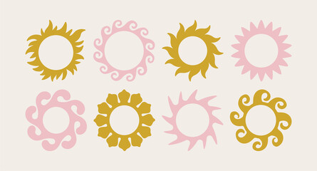 Aufkleber - Vector set of design elements and illustrations in simple flat linear style - sun symbols, abstract forms and shapes - logo design templates, badges and stickers for posters, prints, banners