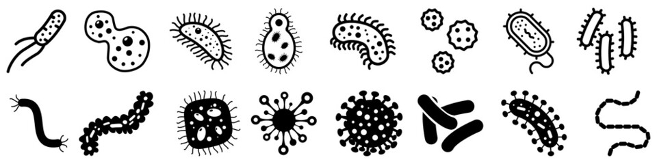 Wall Mural - Bacteria icons vector set. Virus illustration sign collection. microbe symbol.