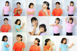 © Kudapy - Set of photographs of two girls performing various poses on a white plaster background.