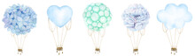 Watercolor Baby Clipart Blue Hot Air Balloons Set