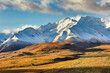 Autumn in Denali National Park Alaska; snow covered mountains with freshly fallen snow. 