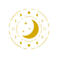 Sticker - Yellow phases of the moon with star cosmos mystic magic boho black icon vector design.