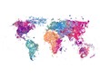 World map in watercolor with splashes