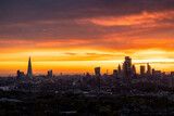 Fototapeta Nowy Jork - Colorful sunset view of the modern skyline of London, England, from Shoreditch, the City until Westminster