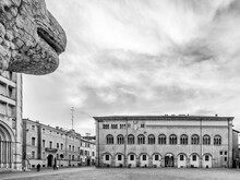 Vescovado Palace And Piazza Duomo Square In Parma, Italy, In Black And White