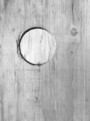 Canvas Print - a round hole in a plywood panel, monochrome