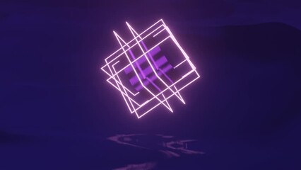 Wall Mural - neon glowing rectangles around cube in a black space with reflected field. seamless loop simple 3d a