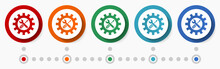 Service, Industry Concept Vector Icon Set, Infographic Template, Flat Design Colorful Web Buttons In 5 Color Options